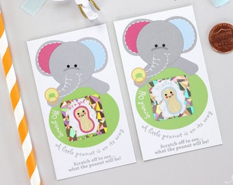 10 Baby Gender Reveal Scratch Off Cards - Pink & Blue Elephant