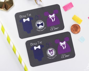 10 Baby Gender Reveal Scratch Off Cards - Purple & Blue Bow Tie or Bow