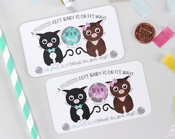 10 Baby Gender Reveal Scratch Off Cards - Kitten Cats