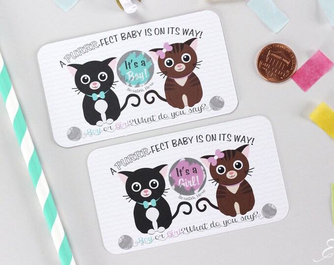 10 Baby Gender Reveal Scratch Off Cards - Kitten Cats