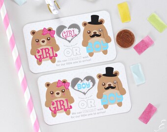 10 Baby Gender Reveal Scratch Off Cards - Pink & Blue Teddy Bear