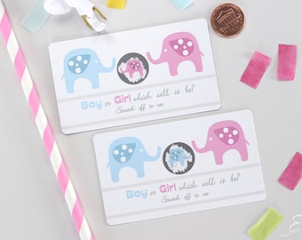 10 Baby Gender Reveal Scratch Off Cards - Pink & Blue Elephant