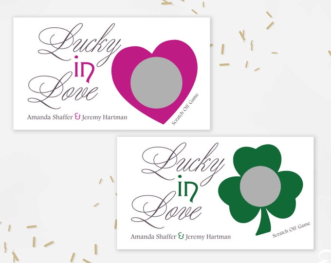 Custom Lucky In Love Green Shamrock Bridal Shower Scratch Off Cards - Bridal Shower Game - Bachelorette Party Game