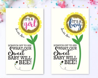 10 Baby Gender Reveal Scratch Off Cards - Sunflower Sweet Baby Bee
