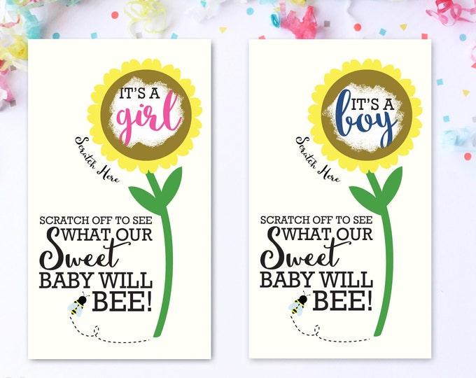 10 Baby Gender Reveal Scratch Off Cards - Sunflower Sweet Baby Bee