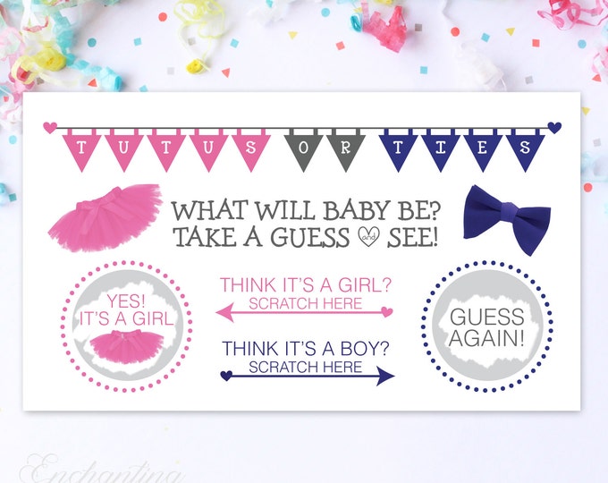10 Baby Gender Reveal Scratch Off Cards -Guess the gender Tutus or Ties?