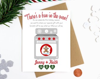 Christmas Gender Reveal Scratch Off Card - Holiday Gender Announcement Card - Bun In The Oven Card