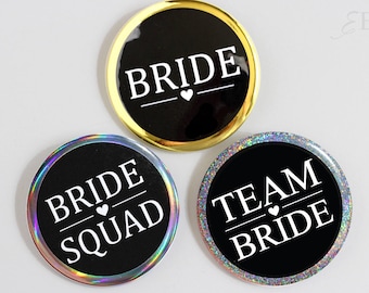 Bridal Shower Pin-back Buttons - Bridesmaid Buttons - Bride Squad Pins - Bride To Be Button - Gold Buttons