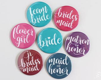 Custom Color Bridal Shower Pinback Button Bridesmaid - Maid of Honor - Matron of Honor - Team Bride - Flower Girl - Junior Bridesmaid