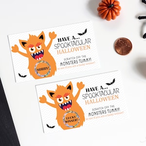 Halloween Monster Scratch Off Game Card - Halloween Party Game - Trick or Treat Scratch Off - 10 Cards