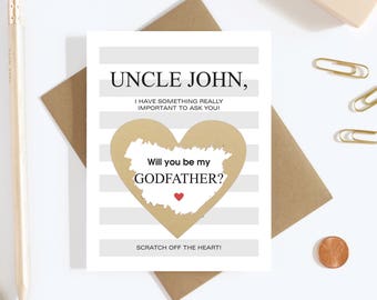 1 Scratch Off Card Pregnancy Reveal - Will You Be My Godfather? - Pregnancy Announcement - New Godparents - Godfather - Uncle