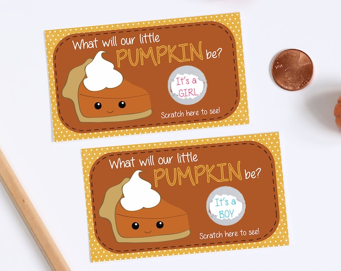 10 Custom Baby Gender Reveal Scratch Off Cards - Little Pumpkin Pie Thanksgiving