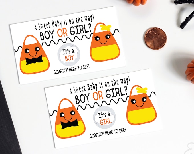 10 Halloween Candy Corn Baby Gender Reveal Baby Shower Gender Announcement Scratch Off Card