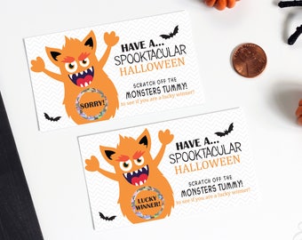 Halloween Monster Scratch Off Game Card - Halloween Party Game - Trick or Treat Scratch Off - 10 Cards