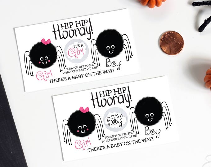 10 Halloween Spider Baby Gender Reveal Baby Shower Gender Announcement Scratch Off Card