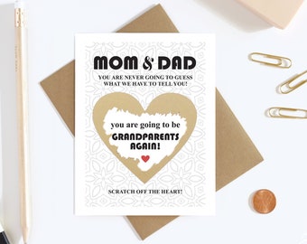 Scratch Off Card Pregnancy Reveal to Parents - Pregnancy Announcement - New Grandparents - Grandparents To Be - Mom and Dad