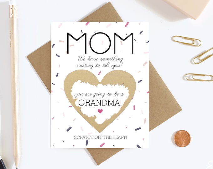 Scratch Off Card Pregnancy Reveal To Mom - Pregnancy Announcement - Grandma to Be Card