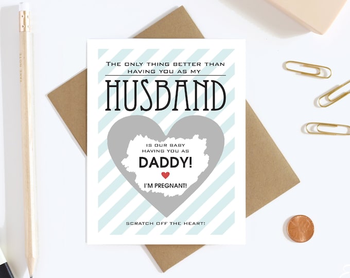 Pregnancy Reveal to Husband Scratch Off Card  - Pregnancy Announcement Card - Father To Be - Daddy To Be