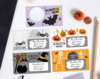 Halloween DIY Scratch off Cards - Secret Message - Teacher Rewards - Halloween Party Game - 10 Cards
