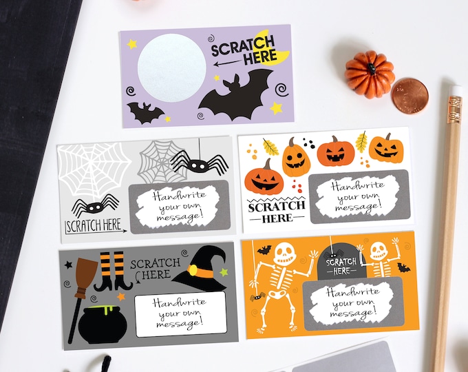 Halloween DIY Scratch off Cards - Secret Message - Teacher Rewards - Halloween Party Game - 10 Cards