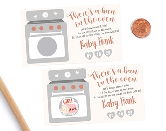 10 Custom Baby Gender Reveal Scratch Off Cards - There's A Bun In The Oven