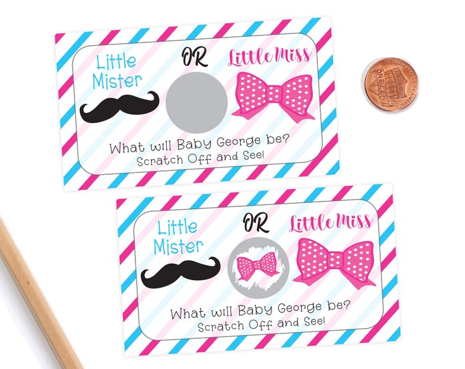 10 Custom Baby Gender Reveal Scratch Off Cards - Little Mr or Little Miss