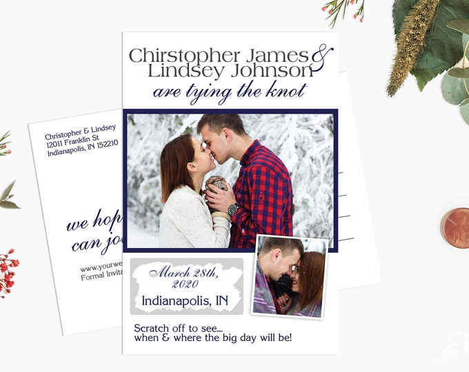 Scratch off Save The Date Cards -  Postcard Style Save The Date - Custom Photo Save The Date Cards