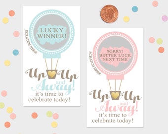 10 Pink or Blue Hot Air Balloon Scratch Off Game Cards - Baby Shower Game