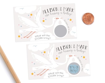 10 Custom Baby Gender Reveal Scratch Off Cards - Stork