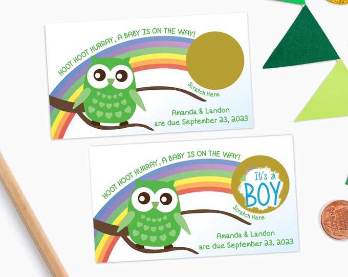 10 Shamrock St. Patricks Day Owl Gender Reveal Scratch Off Cards