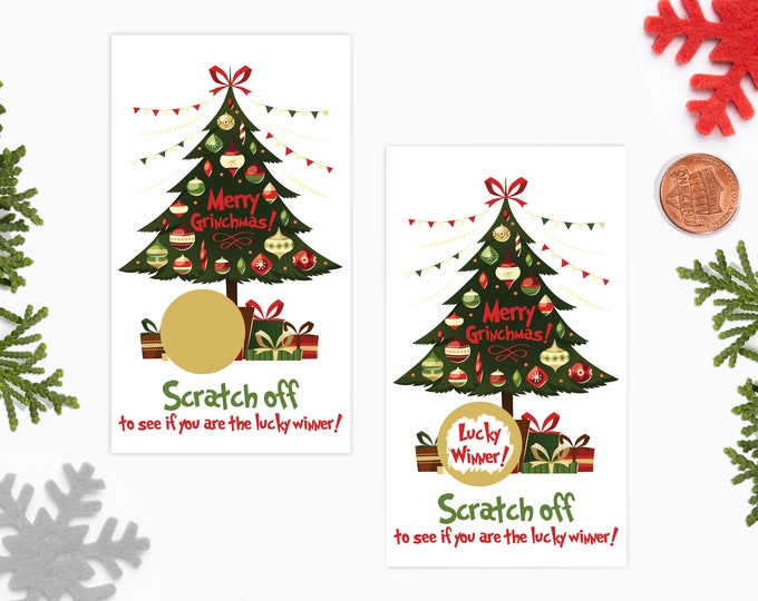 10 Christmas Tree Scratch Off Game Cards - Holiday Party Games - Christmas Scratch Off Game