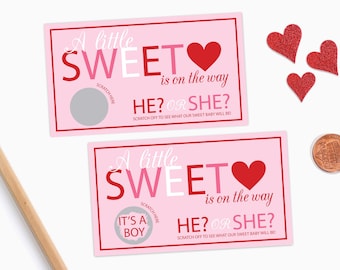 10 Valentines Day Baby Gender Reveal Scratch Off Cards - Sweetheart