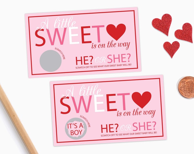 10 Valentines Day Baby Gender Reveal Scratch Off Cards - Sweetheart