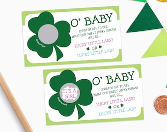 10 Shamrock St. Patricks Day Baby Gender Reveal Scratch Off Cards