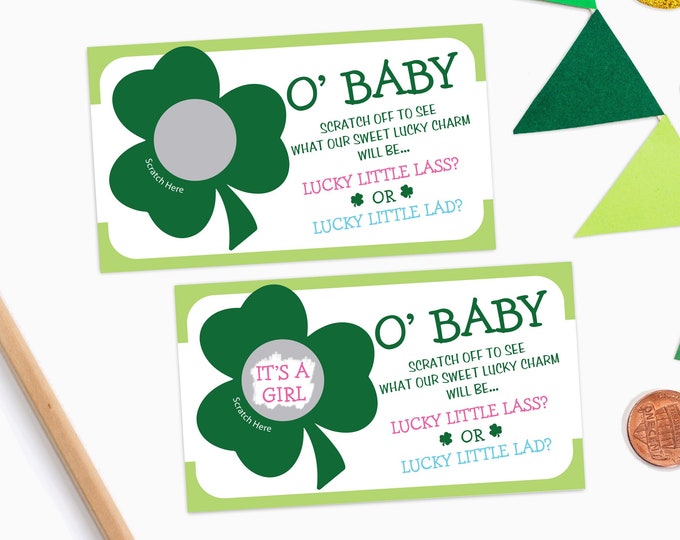 10 Shamrock St. Patricks Day Baby Gender Reveal Scratch Off Cards