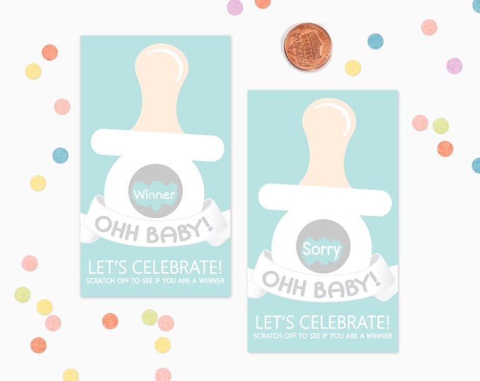 Baby Shower Scratch Off Game Cards - Blue Binkiee - Baby Boy -