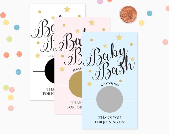 10 Pink, Blue, White Baby Shower Scratch Off Game Cards - Baby Shower Game