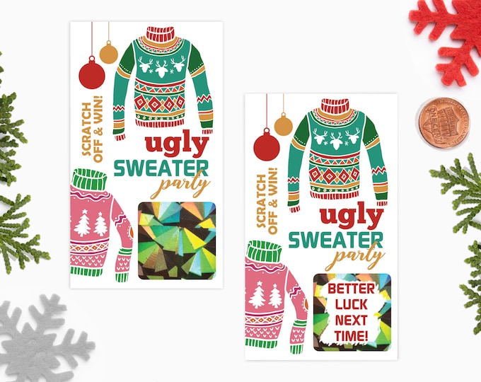 10 Ugly Sweater Scratch Off Game Cards - Holiday Party Game - Christmas Game