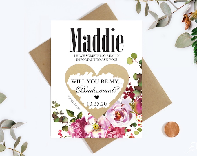 Bridesmaid Scratch Off Card - Will you be my Bridesmaid Cards - Bridesmaid Proposal Card