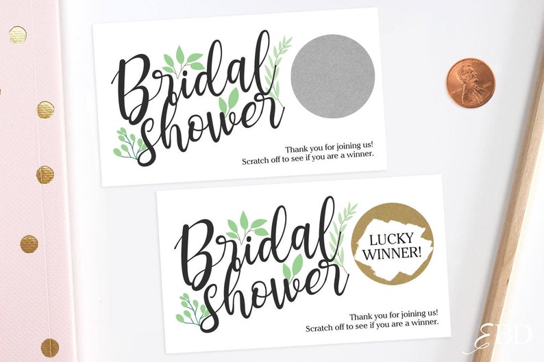 Green Floral Bridal Shower Scratch Off Game Cards Bridal Shower Games Engagement Party image 1