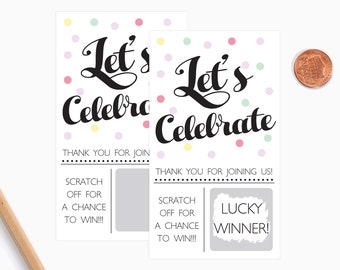 10 Confetti Scratch off Game Cards Let's Celebrate - Birthday Party Game - Party Favors