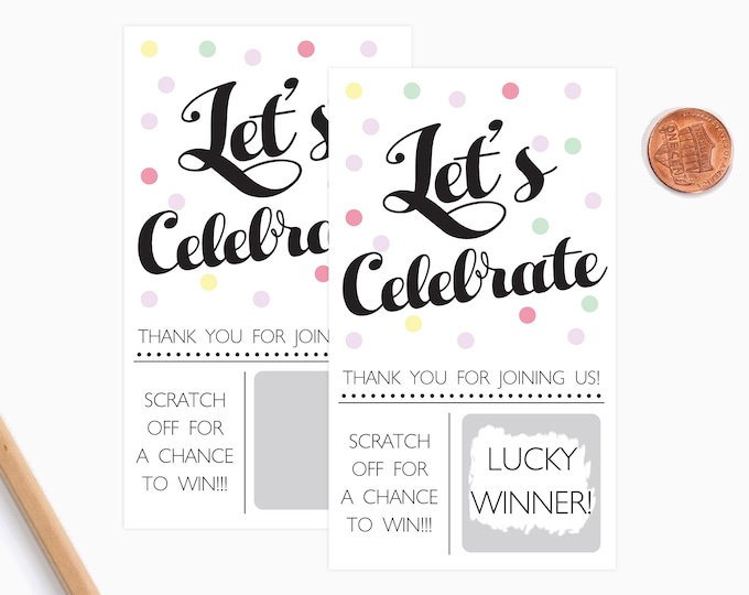 10 Confetti Scratch off Game Cards Let's Celebrate - Birthday Party Game - Party Favors