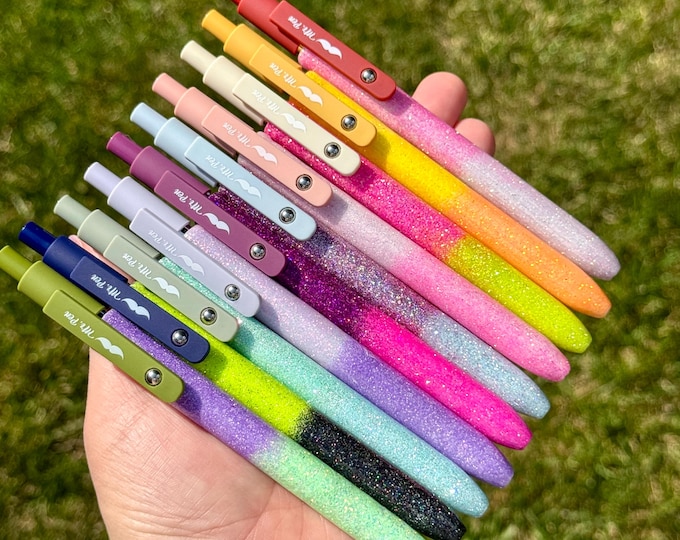 Ready to Ship - Handmade Glitter Gel Pen – Black Ink, Retractable, Clipped