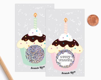 10 Cupcake Scratch off Game Cards - Birthday Party Game - Party Favors