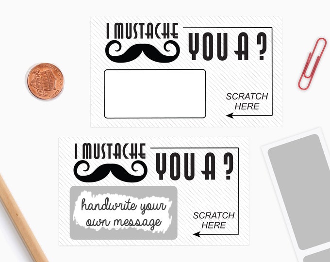 10 DIY Scratch off Cards - I Mustache You A Question! - Secret Message - Scratch off Notes - Teacher Rewards Card