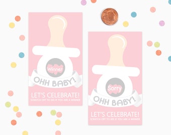 10 Pink Binky Scratch Off Game Cards - Baby Shower Game