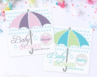 10 Pink or Blue Umbreall Baby Shower Scratch Off Game Cards - Baby Shower Game