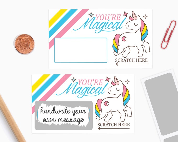 10 DIY Scratch off Cards Unicorn - Secret Message - Scratch off Notes - Teacher Rewards Card