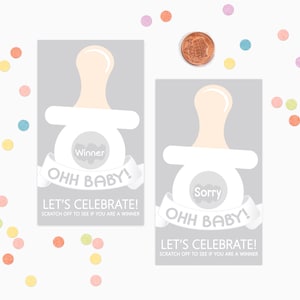 10 Grey Binky Scratch Off Game Cards - Baby Shower Game