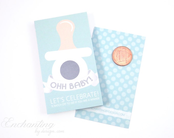 Baby Shower Scratch Off Game Cards - Blue Binkiee - Baby Boy -